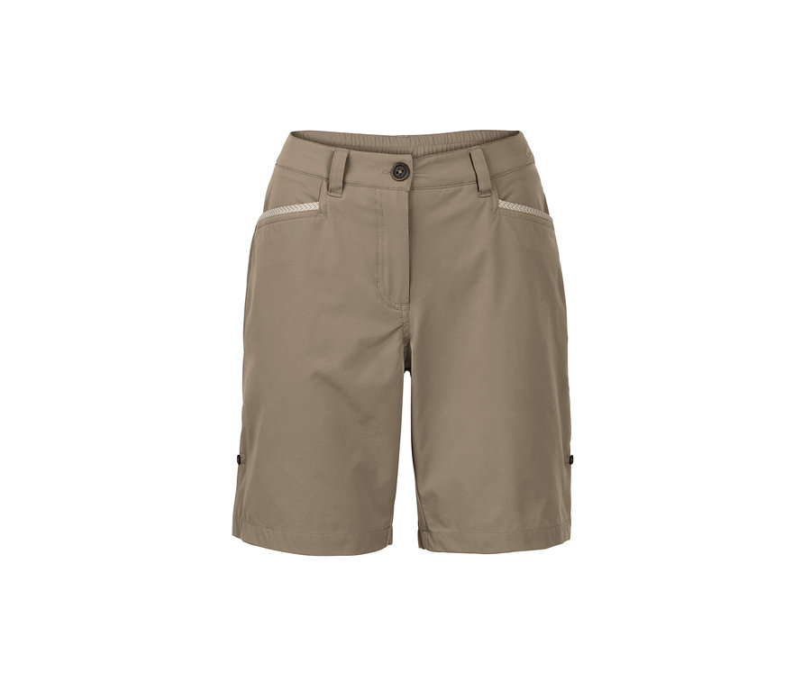 Beige Softshell-Funktionsshorts.