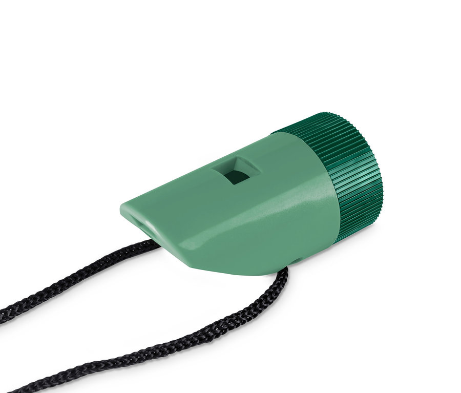 Ein grünes 7-in-1-Outdoor-Tool mit einer schwarzen Kordel.