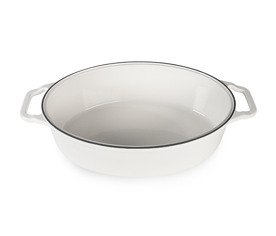 Weißer 2-in-1-Chefkoch-Gusseisen-Bräter.