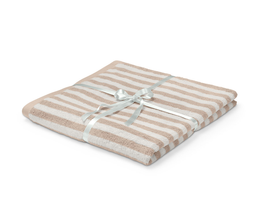 Gefaltetes Premium Badetuch XL mit Streifenmuster und Schleife.