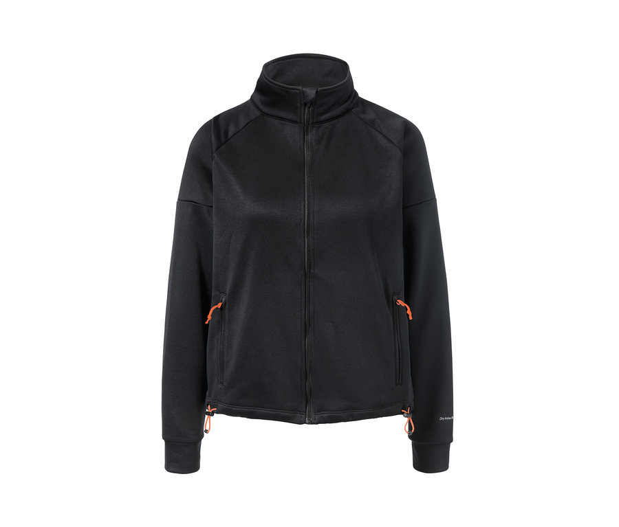 Schwarze Sportjacke mit Reißverschluss in der Mitte.