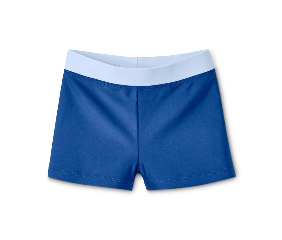 Blaue Badehose mit weißem Bund. UV-Schutz-Kombi mit recyceltem Material.
