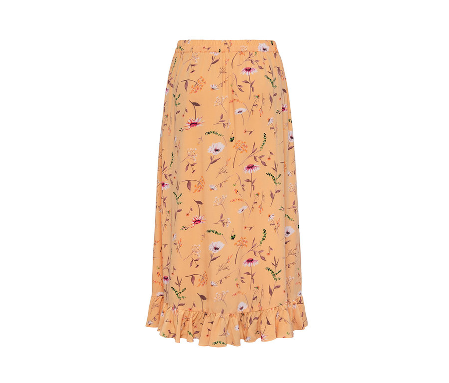 Pfirsichfarbener Rock mit Blumenprint.