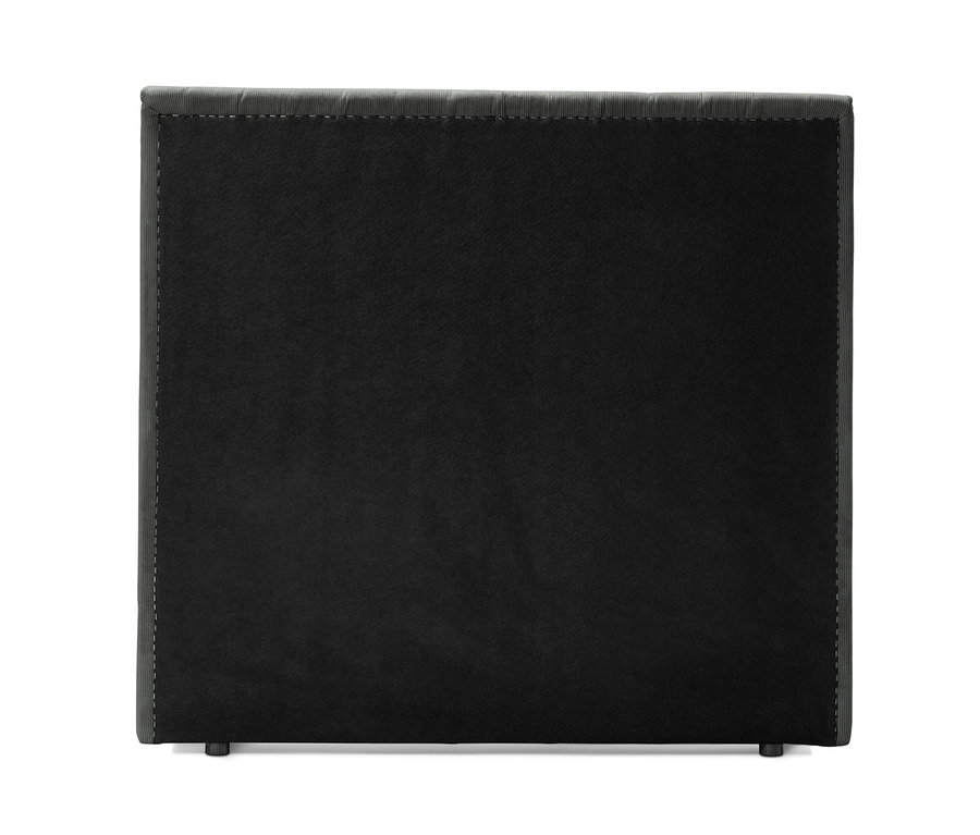 Ein anthrazitfarbenes Boxspringbett-Kopfteil.