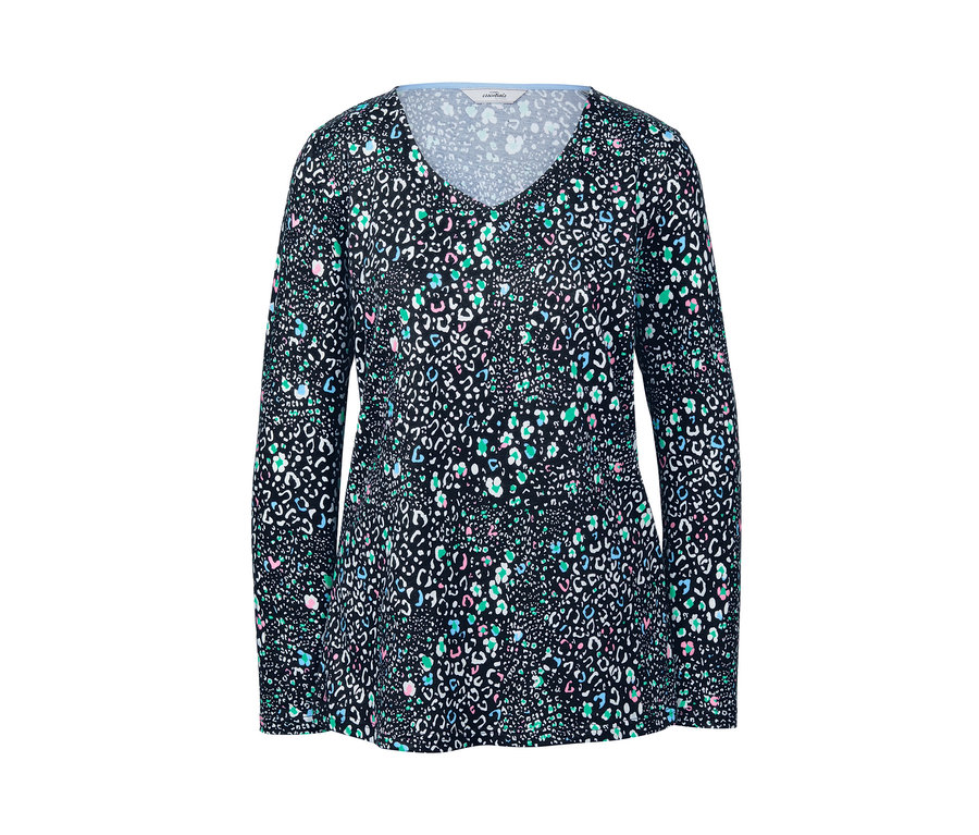 Schwarzes Langarmshirt mit Tiermuster.