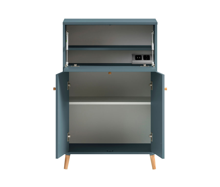 Offener, fjordblauer Sekretär »Bjarne« mit Holzfüßen.