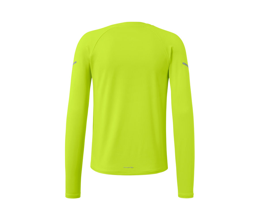Detailansicht der Rückseite eines neonlime Langarm-Funktionsshirts.