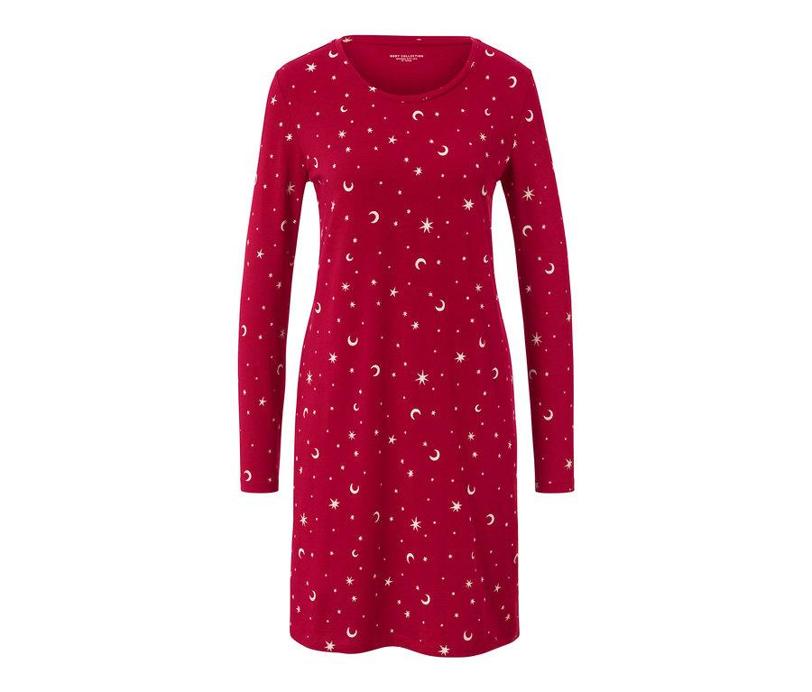 Rotes Nachthemd mit langen Ärmeln und Stern- und Monddruck.