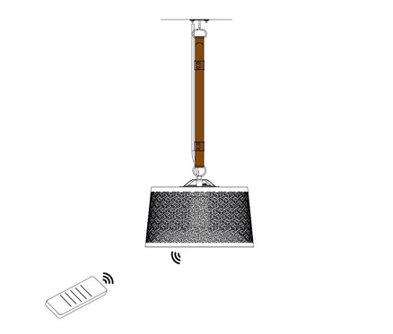 Illustration eines schwarzen Sunred® Smarter Hänge-Heizstrahlers Artix Moderna Ultra Hanging Black 2.000 und einer Fernbedienung.