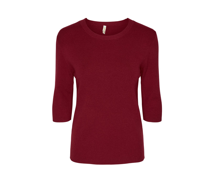 Weinrotes Feinstrickshirt mit Dreiviertelärmeln.