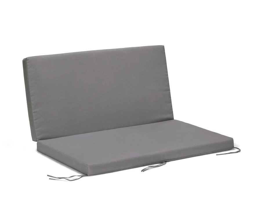 Graues Loungesofa mit ausziehbarem Fußteil.