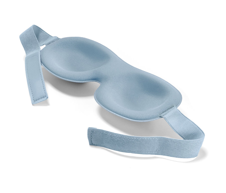 Blaue Schlafmaske.