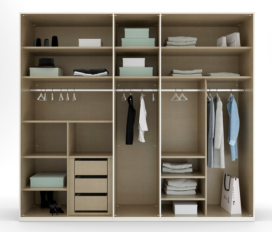 Offener Kleiderschrank »Skat Glamour« mit fünf Türen, inklusive Kleidung, Schuhen, Schachteln und Schubladen.