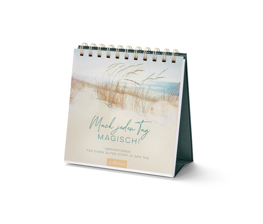 Nahaufnahme eines Buch-Tisch-Aufstellers »Mach jeden Tag magisch«.