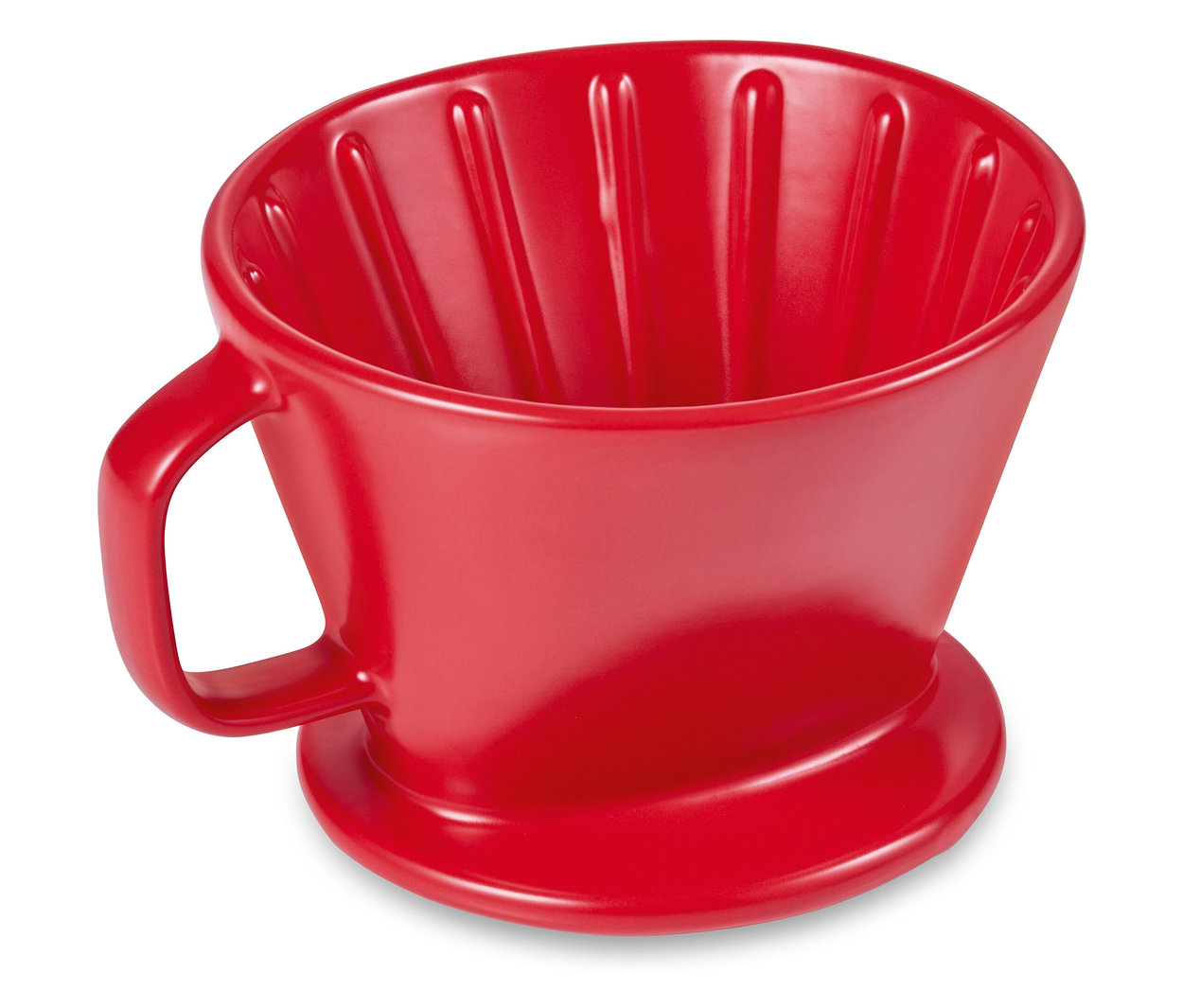 Detailansicht eines roten Kaffee Handfilters Gr. 2.