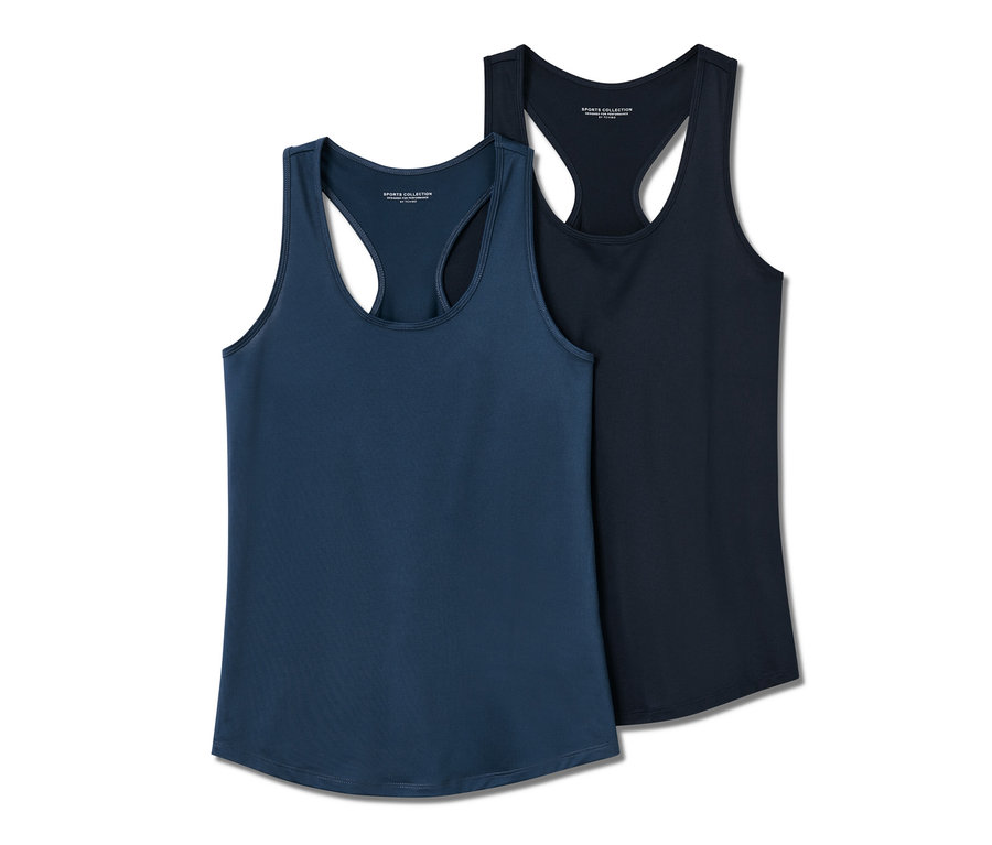 Zwei Sport-Tops, ein blaues und ein dunkelblaues.