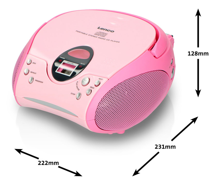 Pinkfarbener Lenco »SCD-24 Boombox« CD-Player mit Radio und Kopfhöreranschluss.