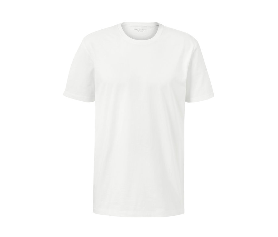 Ein weißes T-Shirt mit kurzen Ärmeln. 2 T-Shirts sind im Lieferumfang enthalten.