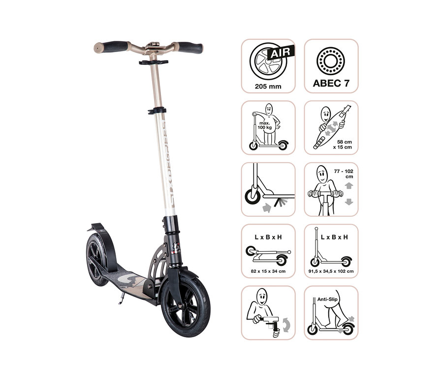 Abbildung eines SIX DEGREES Aluminium-Scooters »Air 205 mm« in goldfarben.