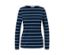 Dunkelblaues, gestreiftes Langarmshirt.