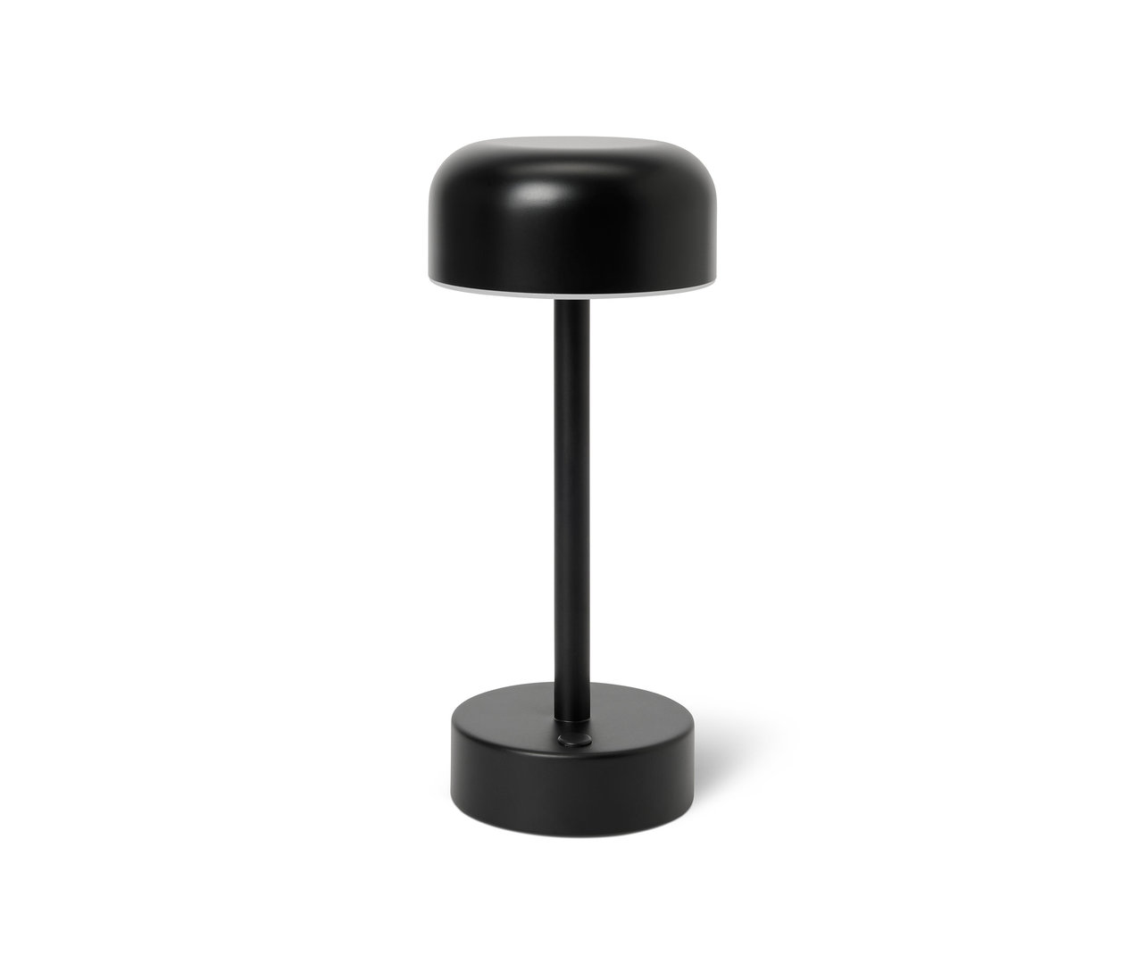 Eine schwarze LED-Akku-Tischleuchte auf einem weißen Hintergrund.