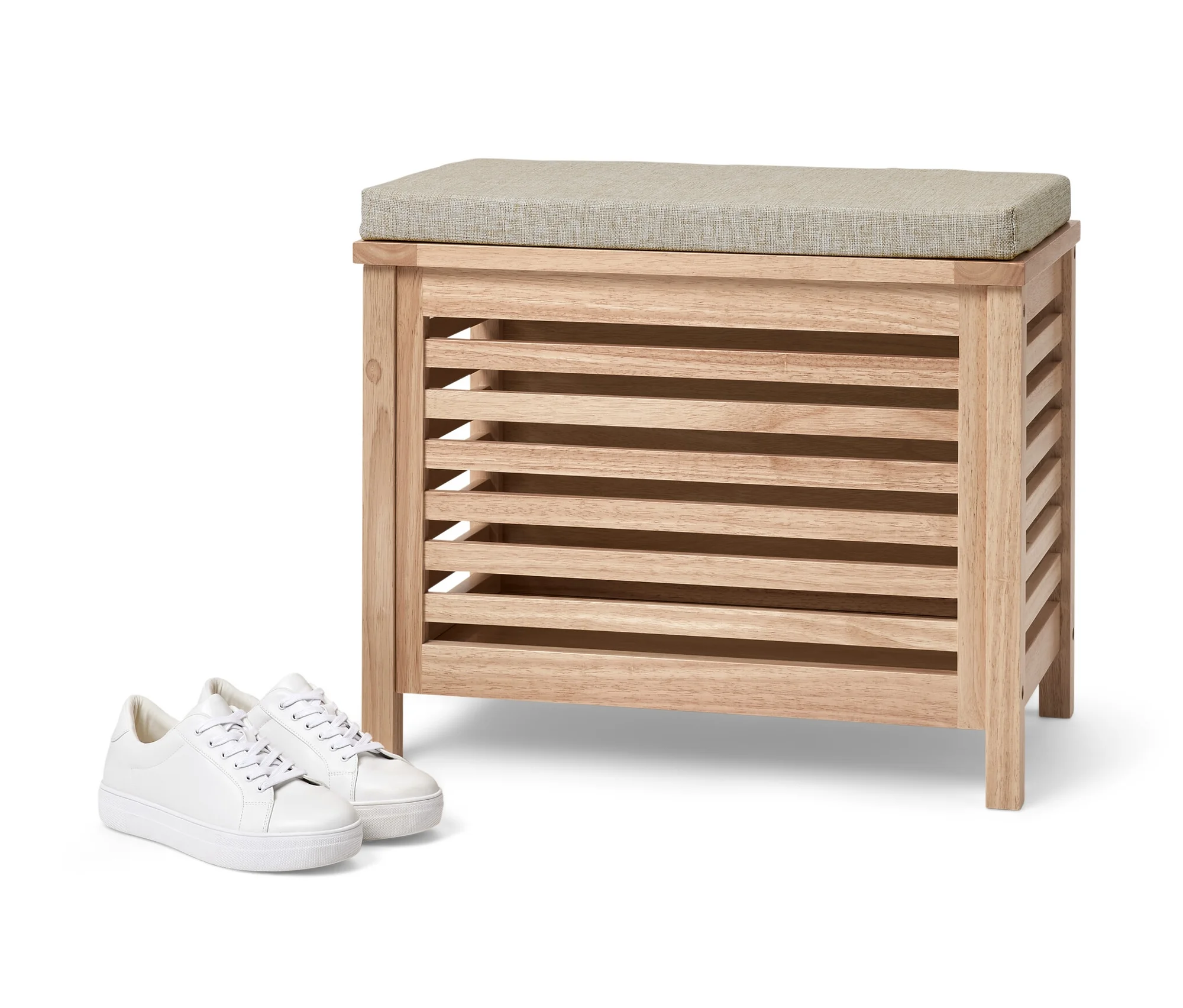Tchibo - Massivholz-Sitztruhe mit Kissen - 60x36x50,5cm - grau -