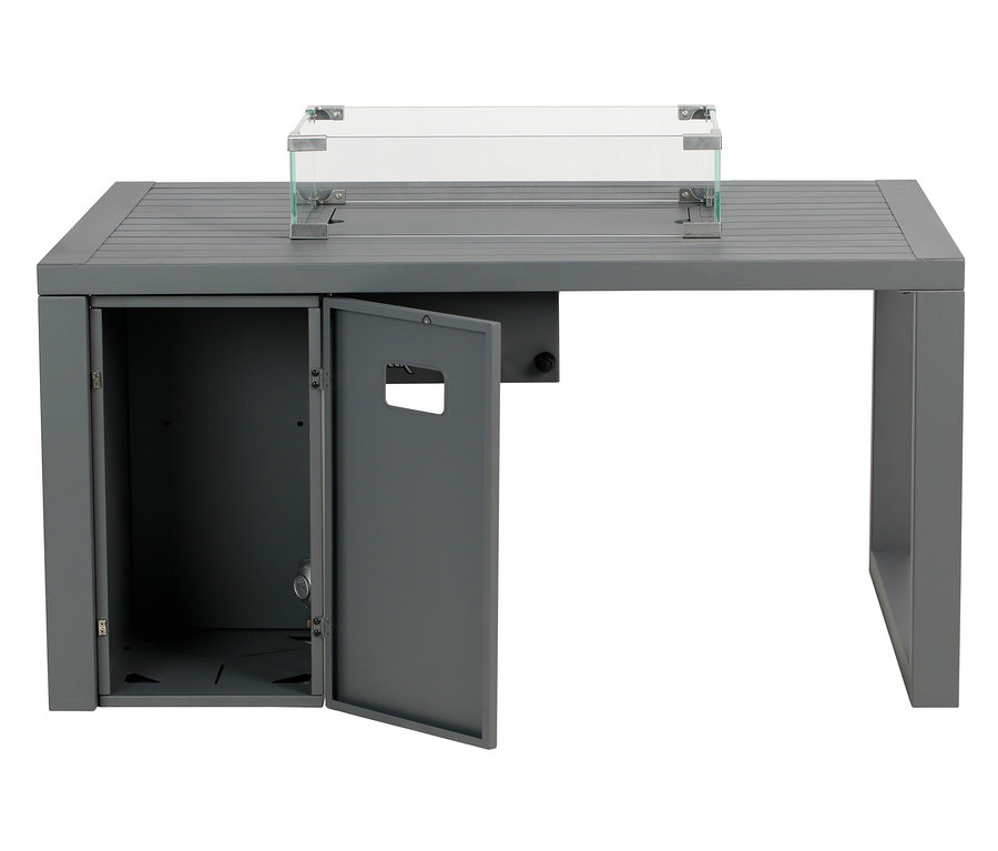 Grauer Buschbeck Loungetisch »Lagos« mit offener Tür und Glasaufsatz.