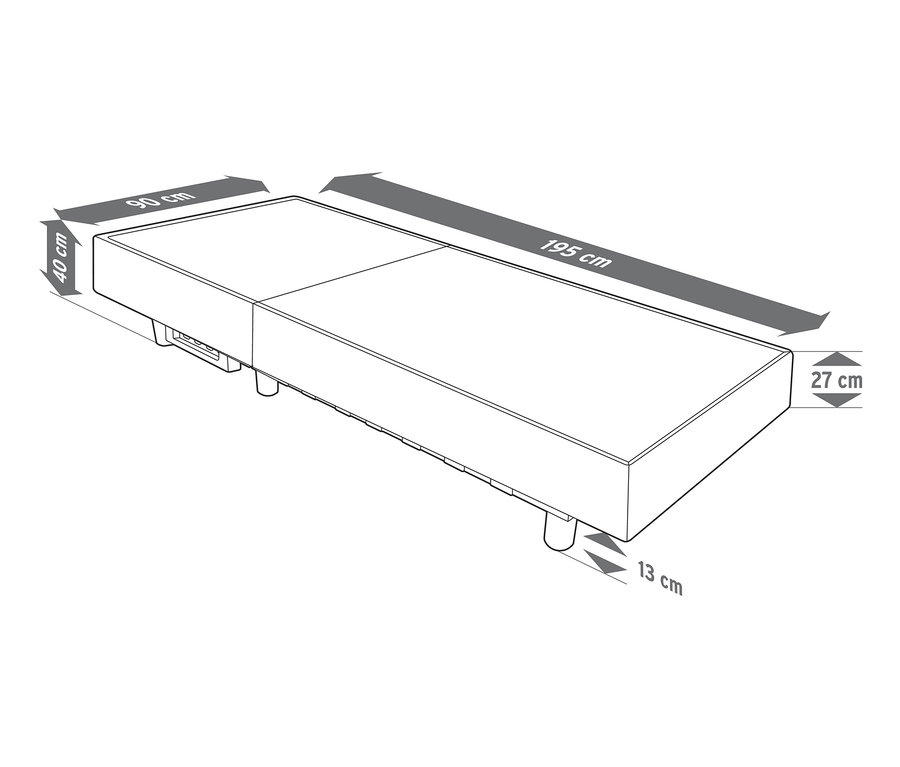 Zeichnung einer Premium-Einzelliege mit verstellbarem Kopfteil und Sunbrella®-Stoff mit Maßangaben.