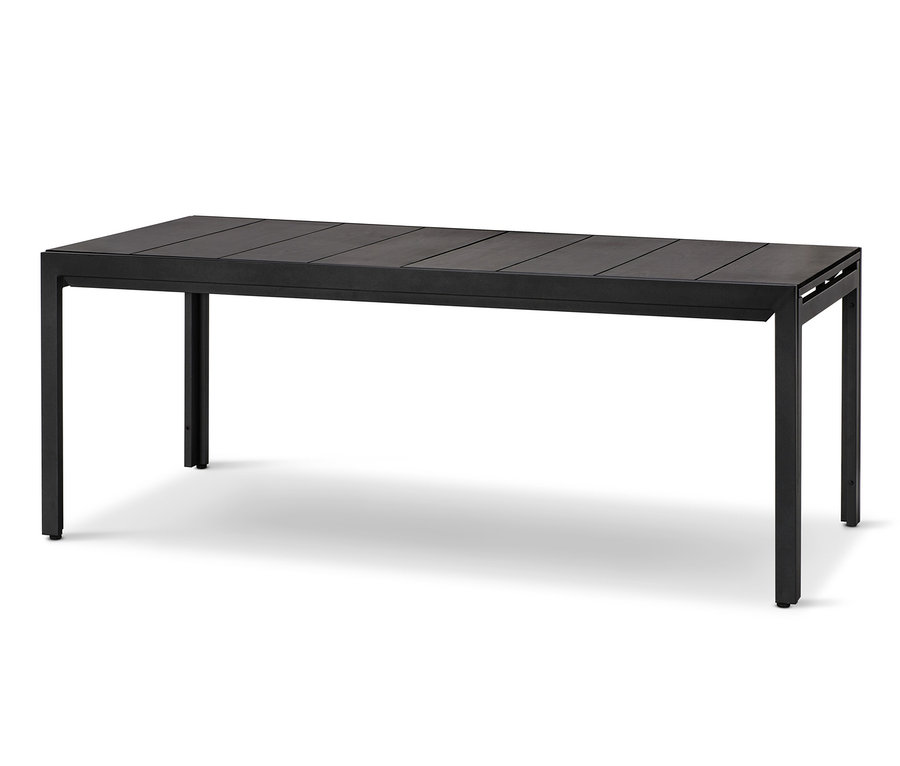 Schwarzer Ausziehtisch aus robustem Duraboard.