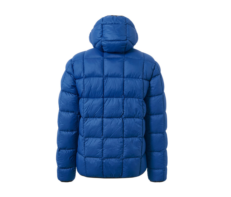 Blaue Steppjacke von hinten.