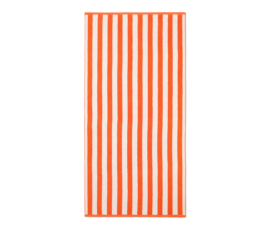 XL-Badetuch mit orangefarbenen und weißen Streifen.