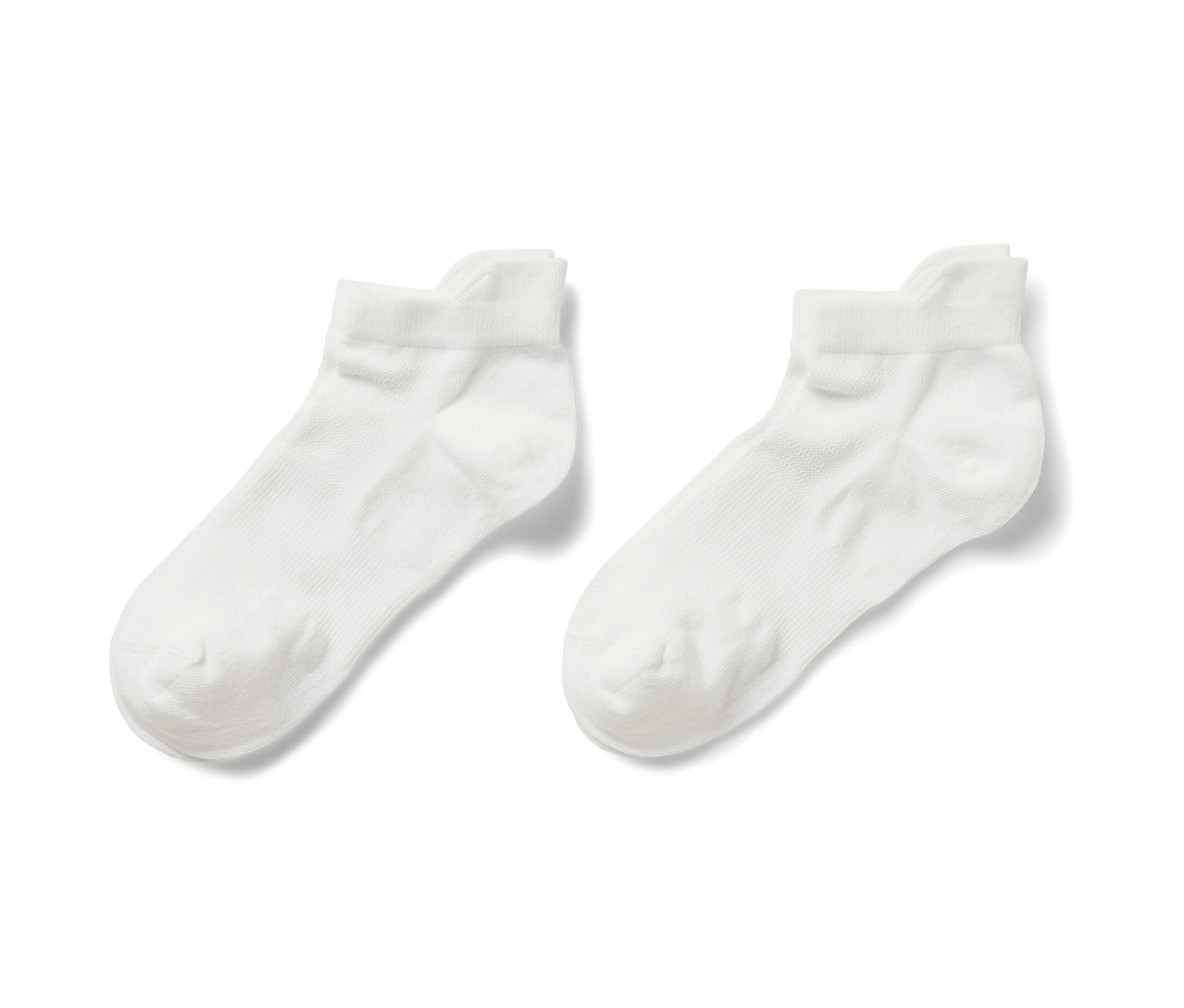 Zwei Paar weiße Sneaker-Sportsocken.