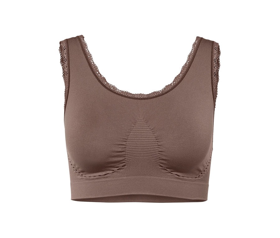 Ein Seamless-Bustier in Nougat mit Spitzendetails.