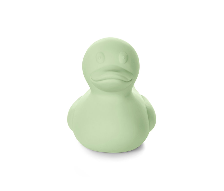Eine kleine grüne Badeente.
