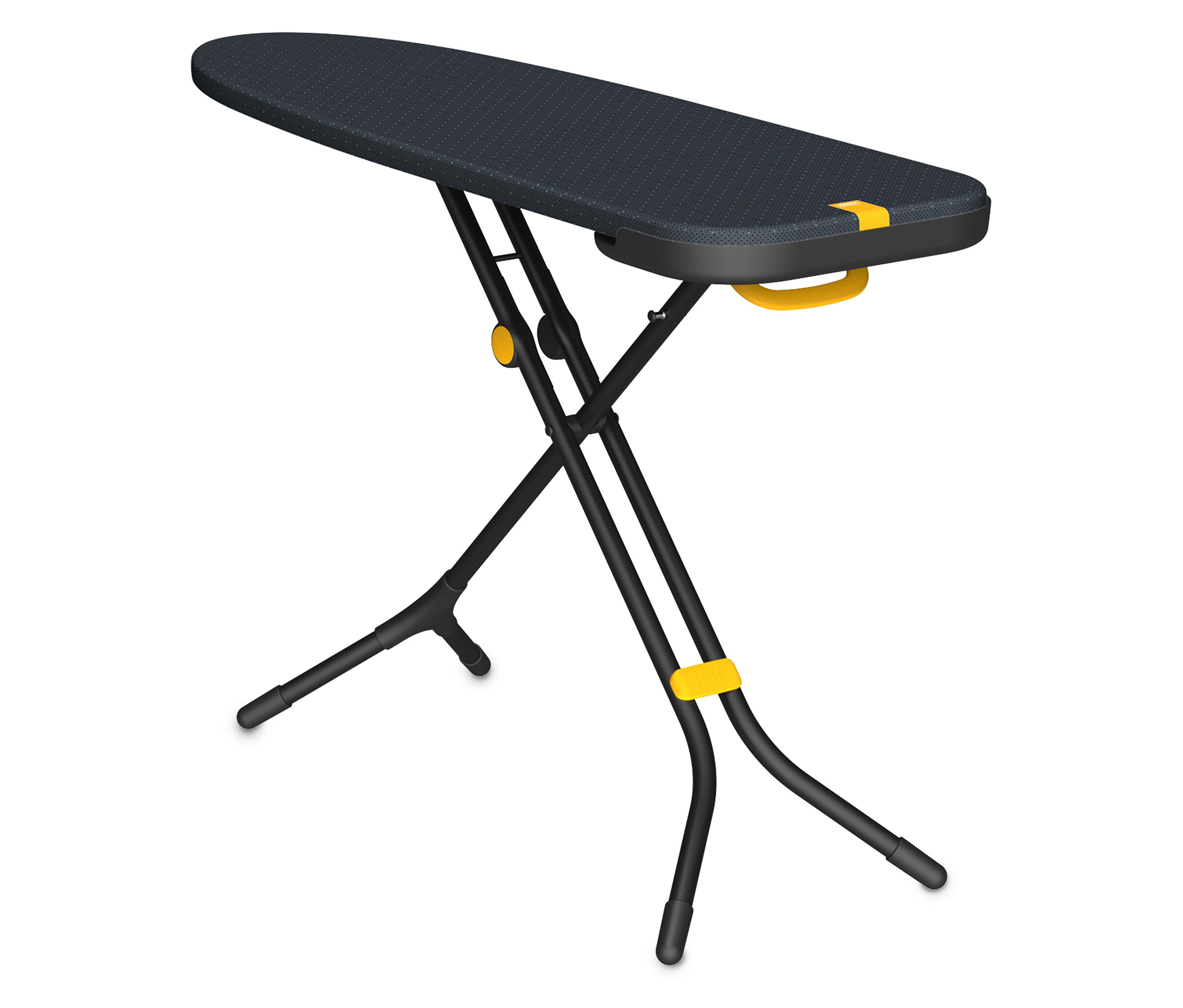 Schwarzes Bügelbrett »Glide Plus« von Joseph Joseph mit gelben Akzenten.