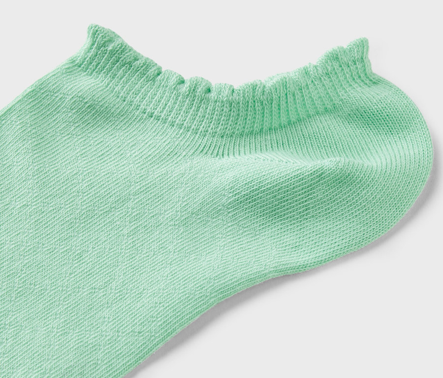Detailaufnahme einer hellgrünen Sneakersocke mit Ajour-Muster (3 Paar).