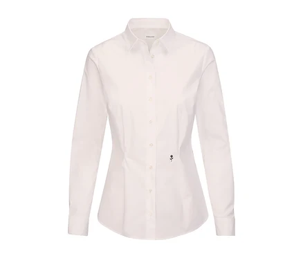 Weisse Seidensticker Slimfit Bluse mit langen Ärmeln und Knopfverschluss.