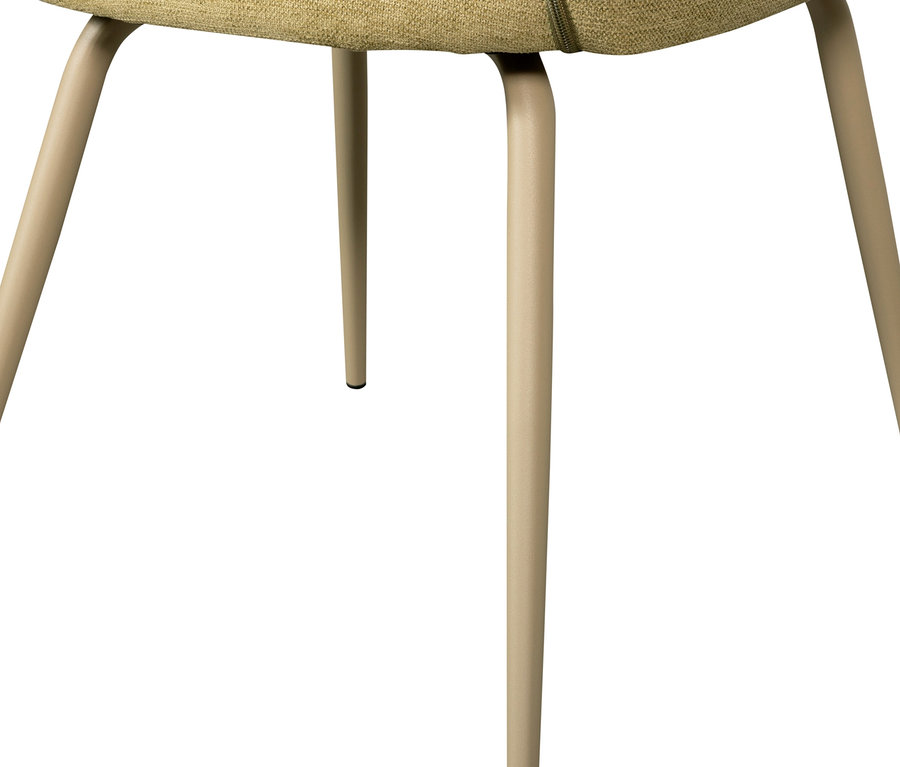 Detailaufnahme eines Woood »Jenny« Stuhls (2er-Set, Salbei) mit Fokus auf Stoff und Beine.