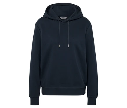 Dunkelblauer Hoodie mit Kordelzug.