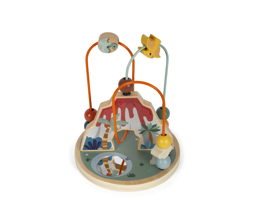 small foot Set Nachziehtier, Holzbausteine und Motorikschleife »Dino« Motorikschleife mit Vulkan und Perlen auf Drähten.