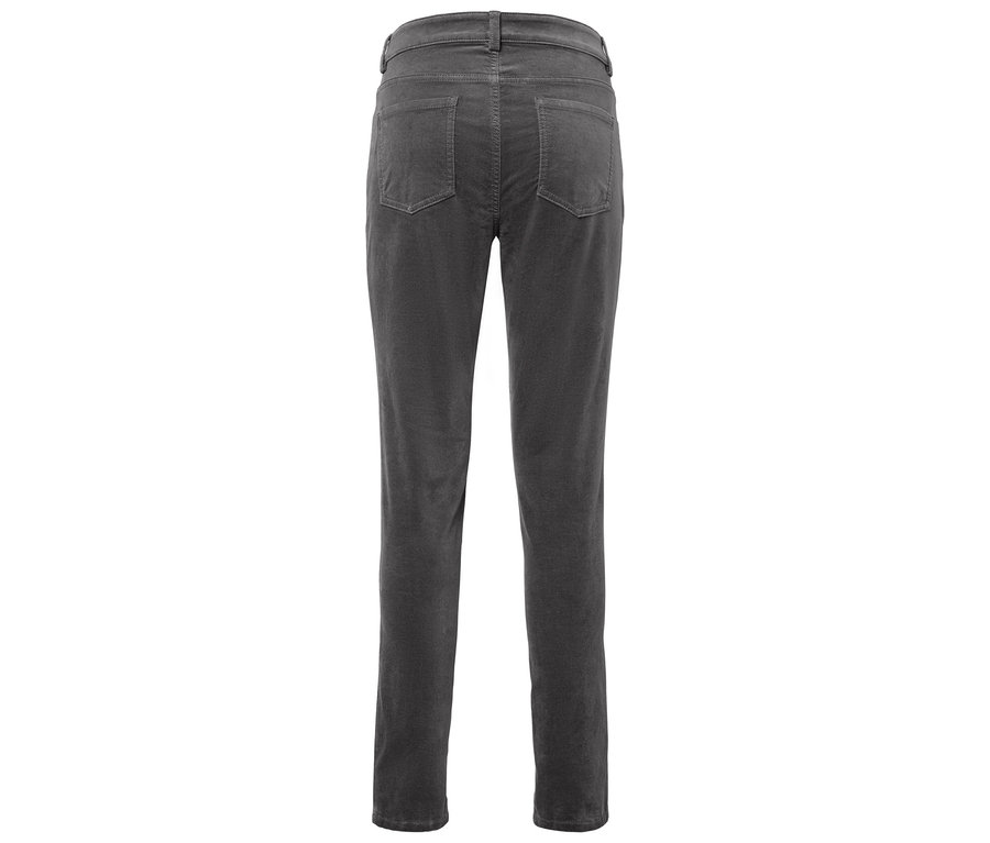 Rückansicht einer grauen Cordhose.