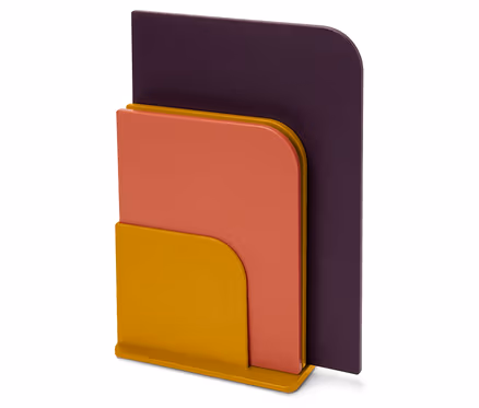 Gelber, orangefarbener und violetter Dokumentenhalter.