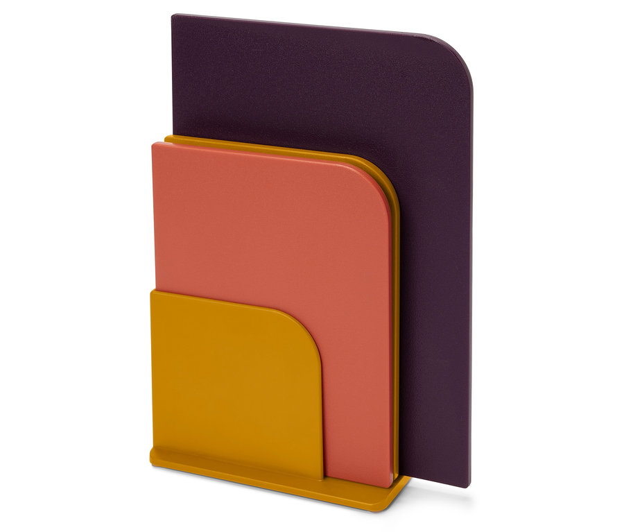 Gelber, orangefarbener und violetter Dokumentenhalter.