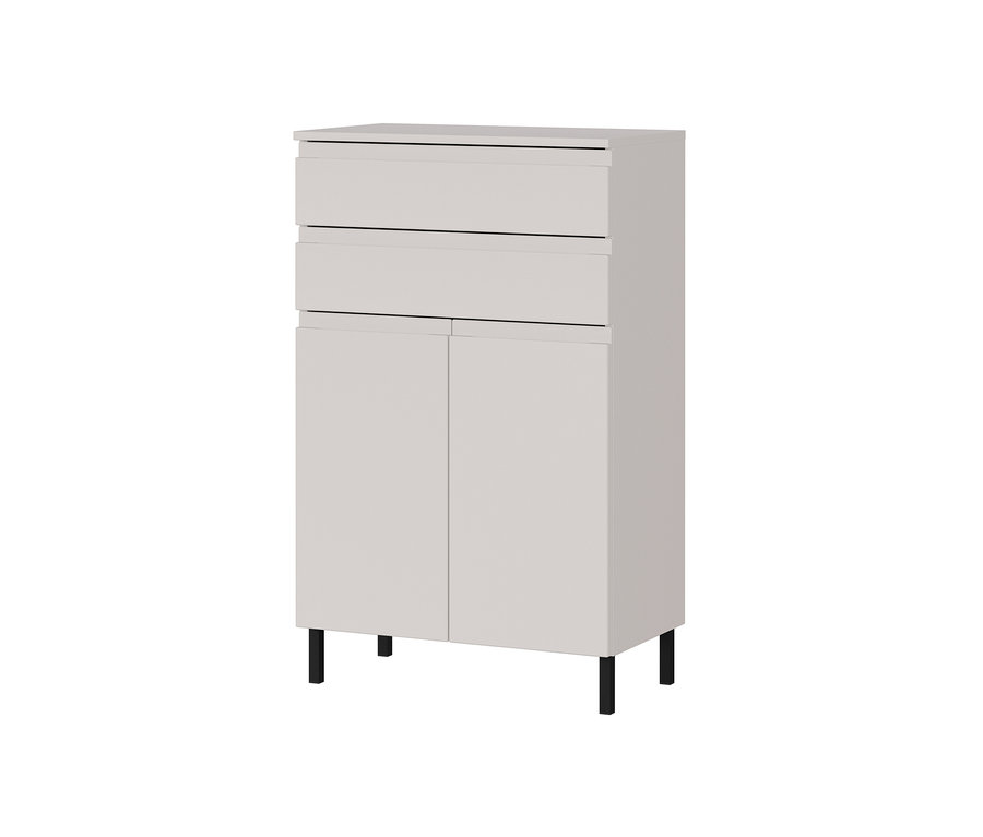 Eine beige »Salinas« Kommode mit zwei Schränken und drei Schubladen.