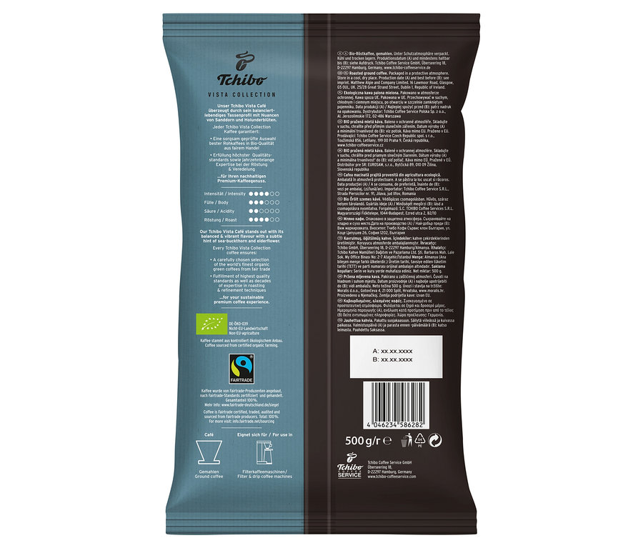 Eine Packung Tchibo Vista Collection Bio Filterkaffee gemahlen.