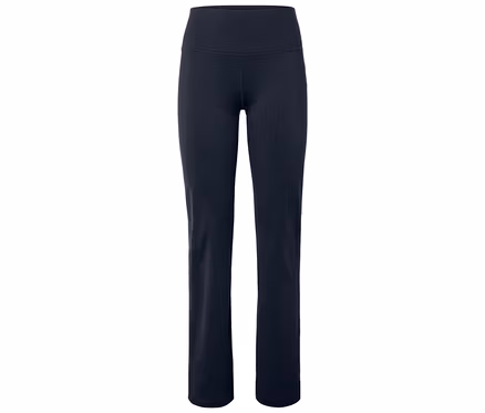 Marineblaue Leggings mit hohem Bund auf weißem Hintergrund.