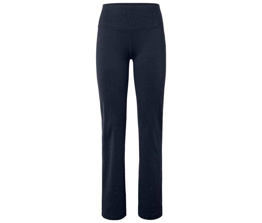 Marineblaue Leggings mit hohem Bund auf weißem Hintergrund.