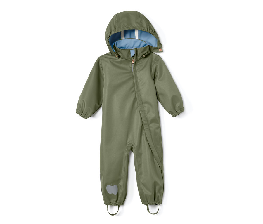 Grüner Regeneinteiler aus recyceltem Material mit Kapuze und Innenfutter.