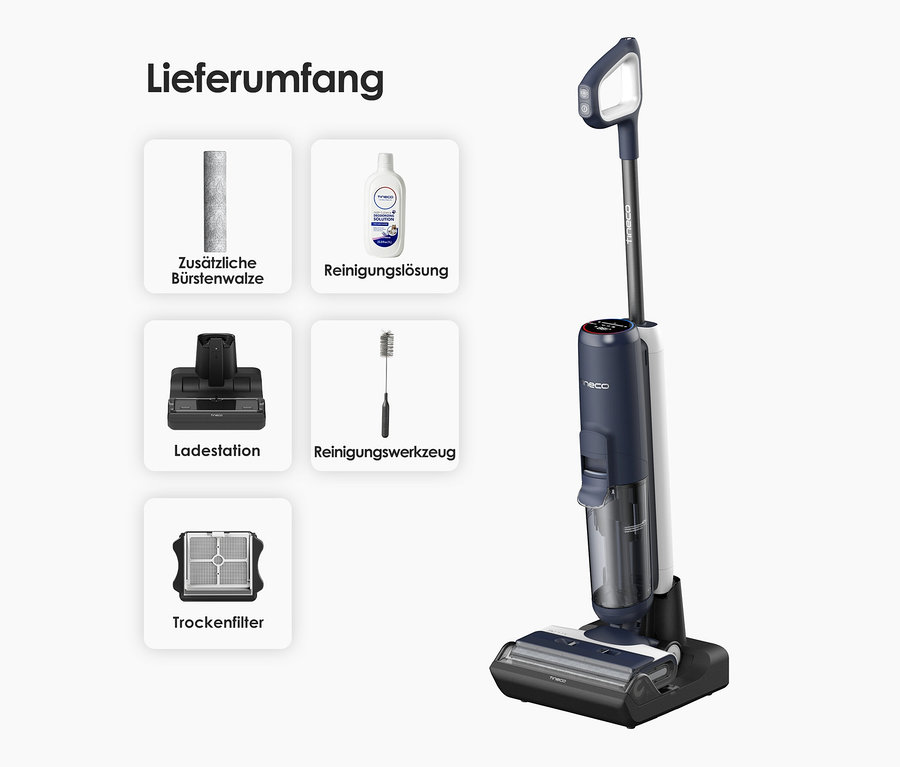 Illustration des Tineco Nass-Trockensauger S6 Flashdry PET und Zubehör.