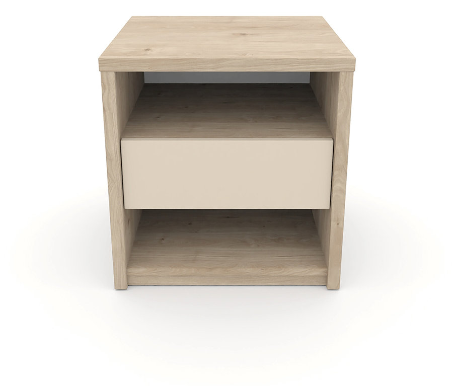 Der Roba Nachttisch »Louisa« in hellem Holz mit einer Schublade ist abgebildet.